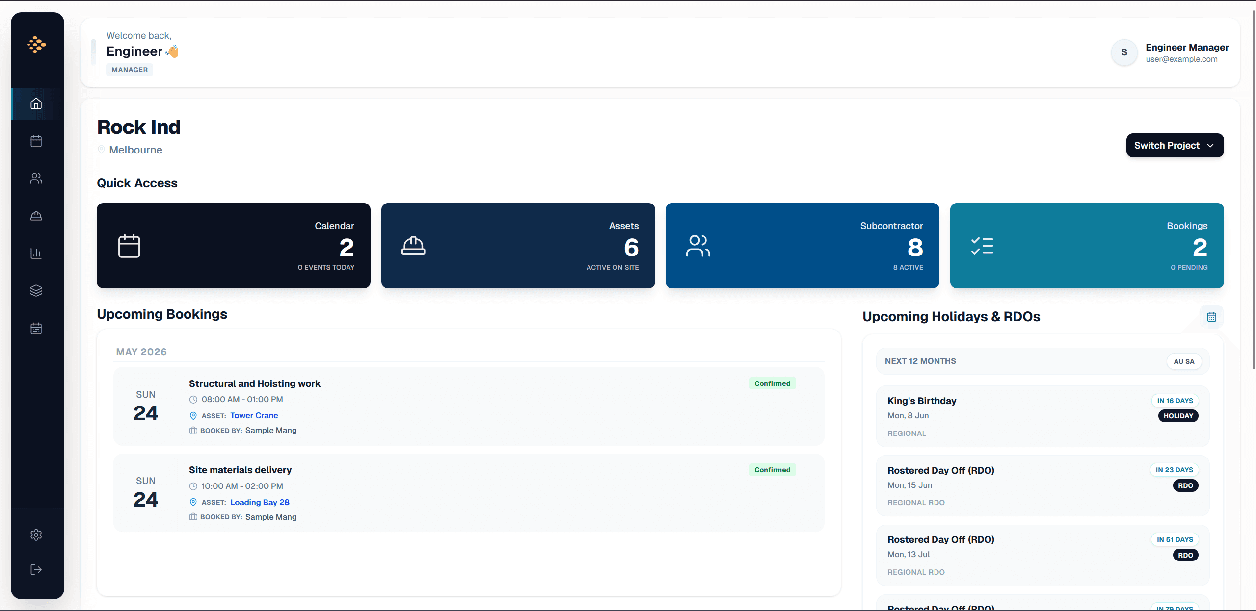 SiteSpace home dashboard