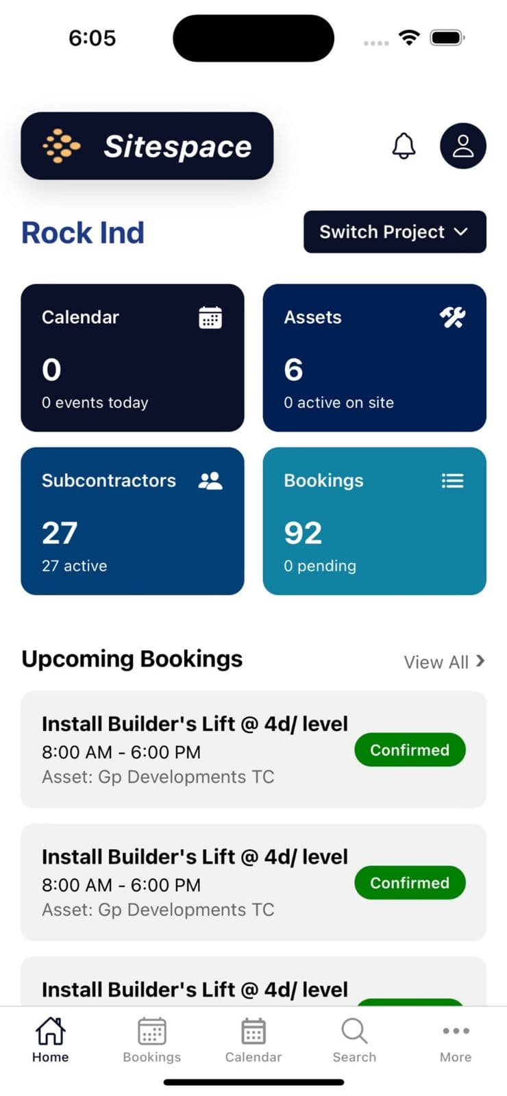 SiteSpace mobile app interface